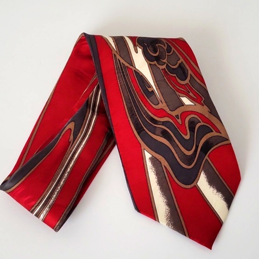 Vintage Zeidler & Zeidler 100% Silk Men's Neck Tie Red  &Tan & Grey